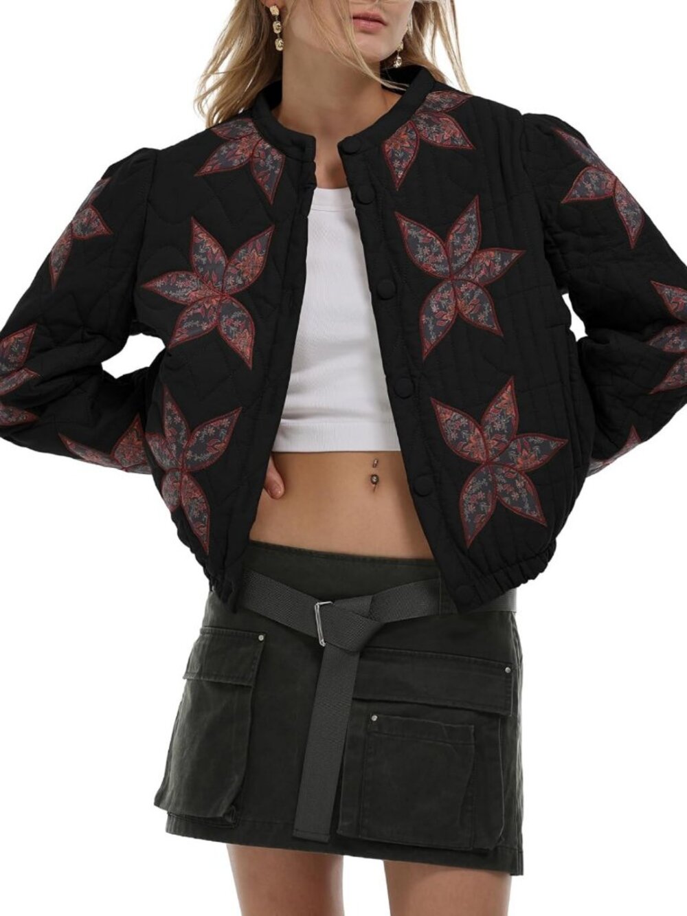 Lightweight Floral Embroidered Quilted Jacket for Women | Stylish Winter Coat
